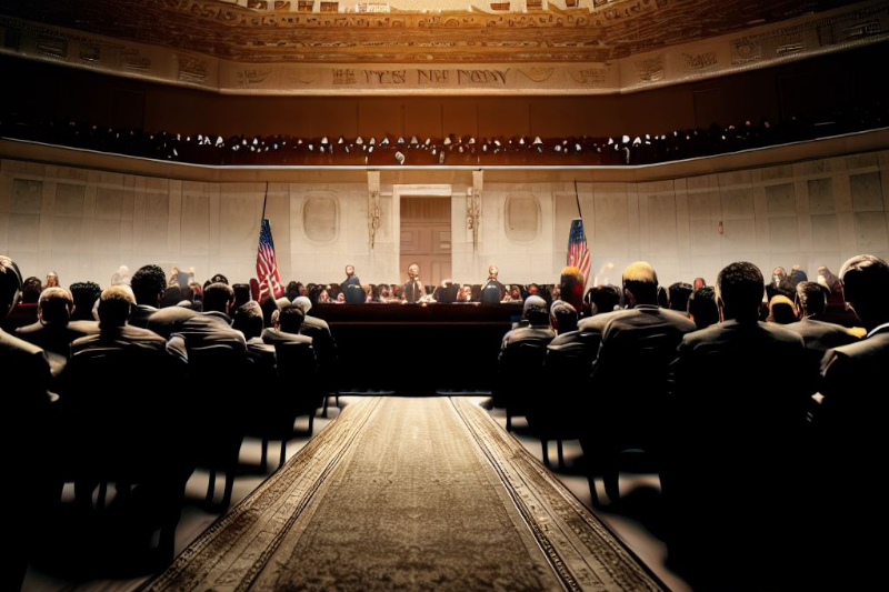 A government building with a huge audience. Stand in for the Federal Reserve.