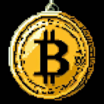 A Bitcoin hanging on a string like a pendulum. 8-bit pixelated art style.