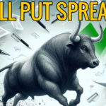 A bull running as papers scatter all around. A green stock price line/arrow shoots upward in the background.