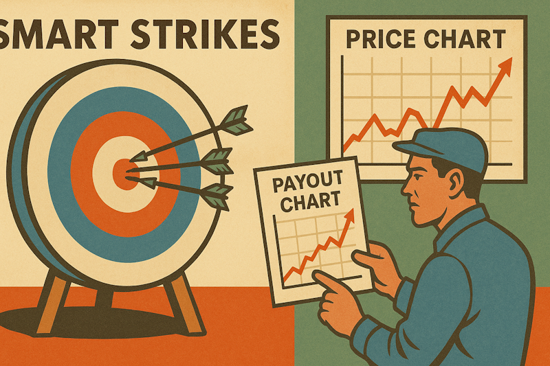 1950s poster-style illustration of a trader aiming arrows at a target just below the bullseye.